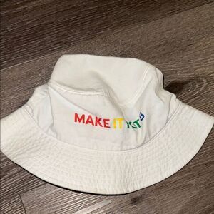 White Bucket Hat with Colorful Embroidery